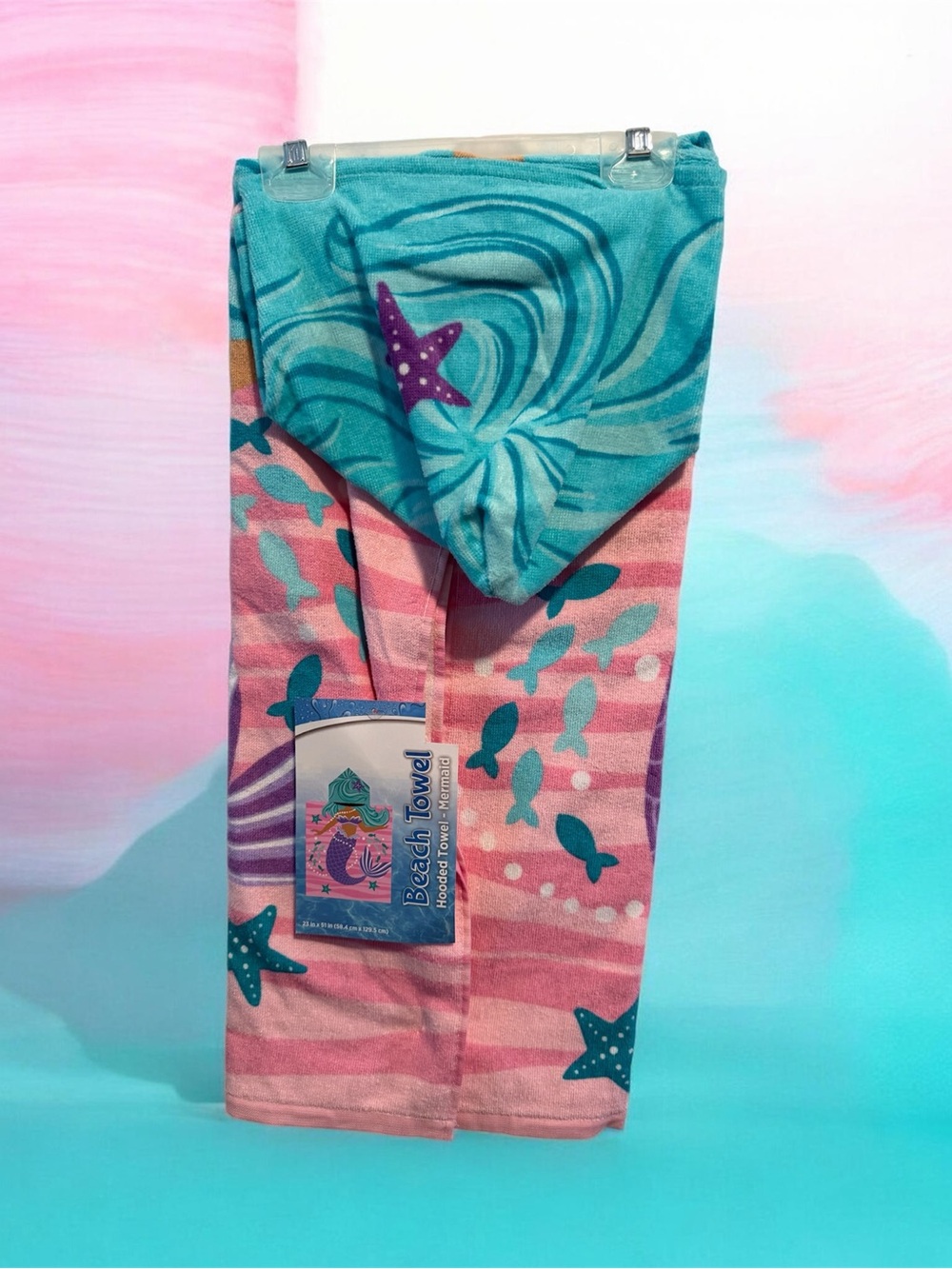Mermaid Beach Towel with Hood - Teal & Pink Towel